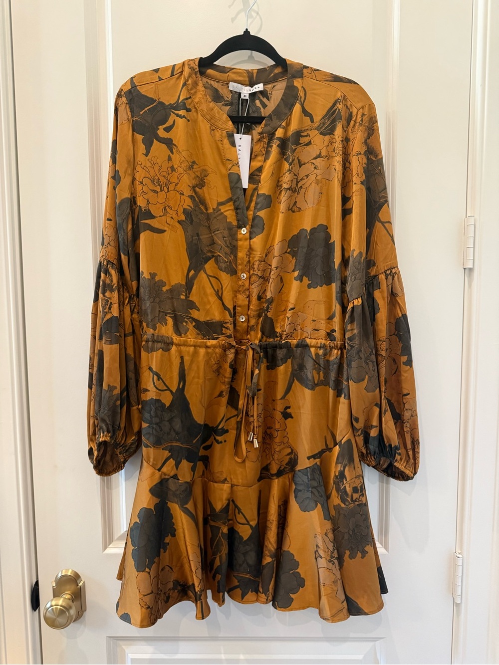 Baltic Born Mustard Floral Tie-Waist Long Sleeve Dress